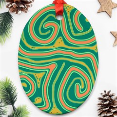 Green And Orange Lines Oval Ornament (two Sides) by Valentinaart