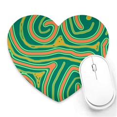 Green And Orange Lines Heart Mousepads by Valentinaart