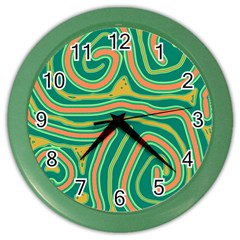 Green And Orange Lines Color Wall Clocks by Valentinaart