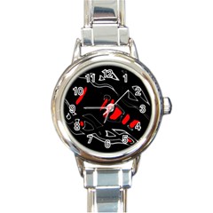 Black And Red Artistic Abstraction Round Italian Charm Watch by Valentinaart