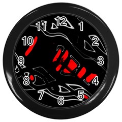 Black And Red Artistic Abstraction Wall Clocks (black) by Valentinaart