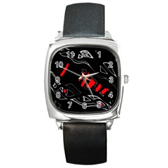 Black And Red Artistic Abstraction Square Metal Watch by Valentinaart