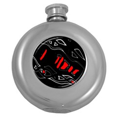 Black And Red Artistic Abstraction Round Hip Flask (5 Oz) by Valentinaart