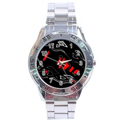 Black And Red Artistic Abstraction Stainless Steel Analogue Watch by Valentinaart