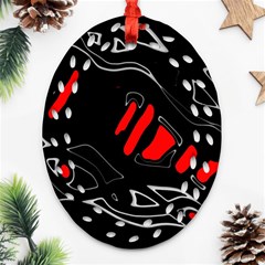 Black And Red Artistic Abstraction Ornament (oval Filigree)  by Valentinaart