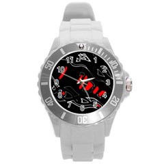 Black And Red Artistic Abstraction Round Plastic Sport Watch (l) by Valentinaart