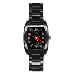 Black And Red Artistic Abstraction Stainless Steel Barrel Watch by Valentinaart