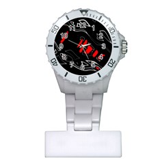 Black And Red Artistic Abstraction Plastic Nurses Watch by Valentinaart