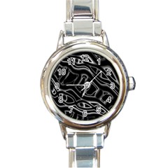 Black And White Decorative Design Round Italian Charm Watch by Valentinaart