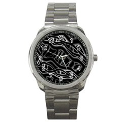 Black And White Decorative Design Sport Metal Watch by Valentinaart