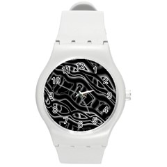 Black And White Decorative Design Round Plastic Sport Watch (m) by Valentinaart