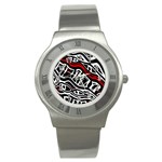 Red, black and white abstract art Stainless Steel Watch Front