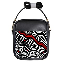 Red, Black And White Abstract Art Girls Sling Bags by Valentinaart