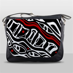 Red, Black And White Abstract Art Messenger Bags by Valentinaart