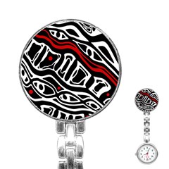 Red, Black And White Abstract Art Stainless Steel Nurses Watch by Valentinaart