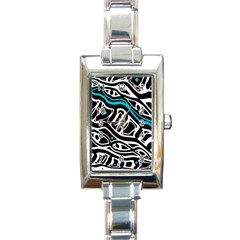 Blue, Black And White Abstract Art Rectangle Italian Charm Watch by Valentinaart