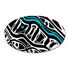 Blue, Black And White Abstract Art Oval Magnet by Valentinaart