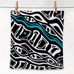 Blue, Black And White Abstract Art Face Towel by Valentinaart