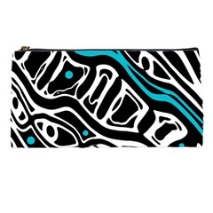 Blue, Black And White Abstract Art Pencil Cases by Valentinaart