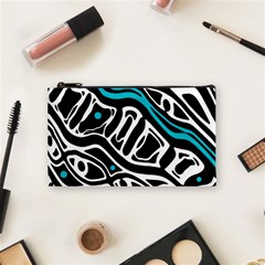 Blue, Black And White Abstract Art Cosmetic Bag (small)  by Valentinaart