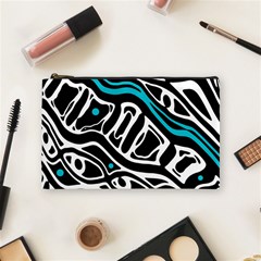 Blue, Black And White Abstract Art Cosmetic Bag (medium)  by Valentinaart