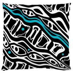 Blue, Black And White Abstract Art Large Flano Cushion Case (one Side) by Valentinaart