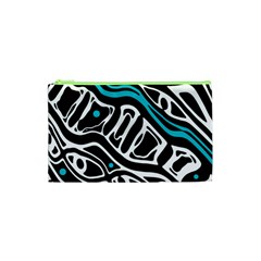 Blue, Black And White Abstract Art Cosmetic Bag (xs) by Valentinaart