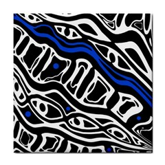 Deep Blue, Black And White Abstract Art Tile Coasters by Valentinaart