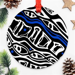 Deep Blue, Black And White Abstract Art Ornament (round)  by Valentinaart