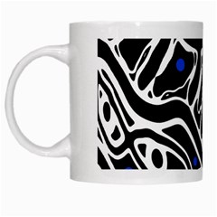 Deep Blue, Black And White Abstract Art White Mugs by Valentinaart