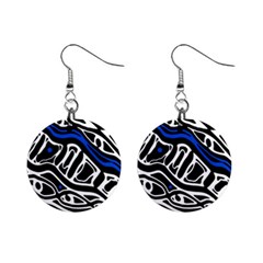 Deep Blue, Black And White Abstract Art Mini Button Earrings