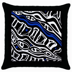 Deep Blue, Black And White Abstract Art Throw Pillow Case (black) by Valentinaart