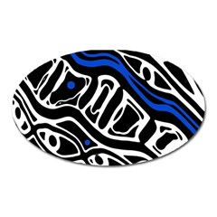 Deep Blue, Black And White Abstract Art Oval Magnet by Valentinaart