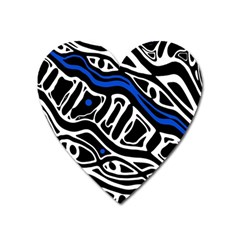 Deep Blue, Black And White Abstract Art Heart Magnet by Valentinaart