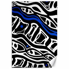 Deep Blue, Black And White Abstract Art Canvas 12  X 18   by Valentinaart