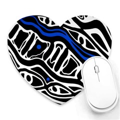 Deep Blue, Black And White Abstract Art Heart Mousepads by Valentinaart