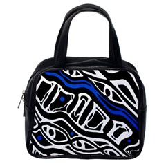 Deep Blue, Black And White Abstract Art Classic Handbags (one Side) by Valentinaart