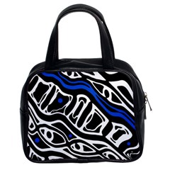 Deep Blue, Black And White Abstract Art Classic Handbags (2 Sides) by Valentinaart