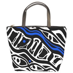 Deep Blue, Black And White Abstract Art Bucket Bags by Valentinaart