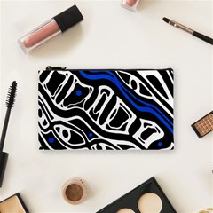 Deep Blue, Black And White Abstract Art Cosmetic Bag (small)  by Valentinaart