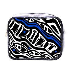 Deep Blue, Black And White Abstract Art Mini Toiletries Bags by Valentinaart