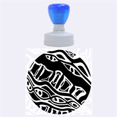 Deep Blue, Black And White Abstract Art Rubber Round Stamps (large) by Valentinaart