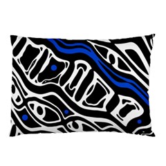 Deep Blue, Black And White Abstract Art Pillow Case (two Sides) by Valentinaart