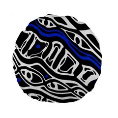 Deep Blue, Black And White Abstract Art Standard 15  Premium Round Cushions by Valentinaart