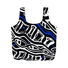 Deep Blue, Black And White Abstract Art Full Print Recycle Bags (m)  by Valentinaart