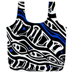 Deep Blue, Black And White Abstract Art Full Print Recycle Bags (l)  by Valentinaart