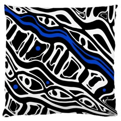 Deep Blue, Black And White Abstract Art Large Flano Cushion Case (two Sides) by Valentinaart