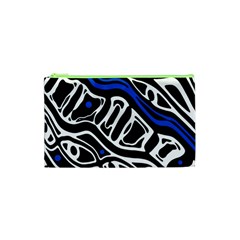 Deep Blue, Black And White Abstract Art Cosmetic Bag (xs) by Valentinaart