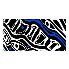 Deep Blue, Black And White Abstract Art Satin Shawl by Valentinaart