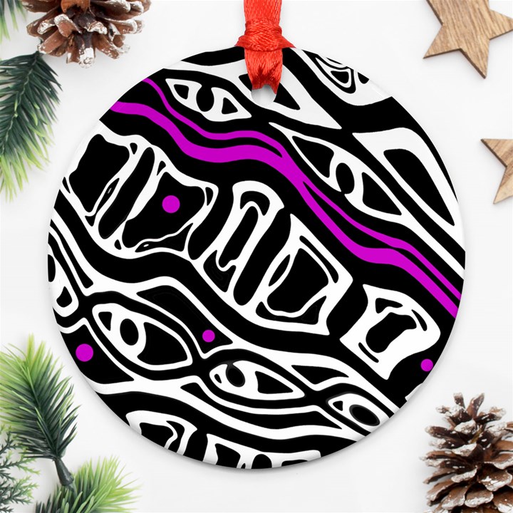 Purple, black and white abstract art Ornament (Round) 